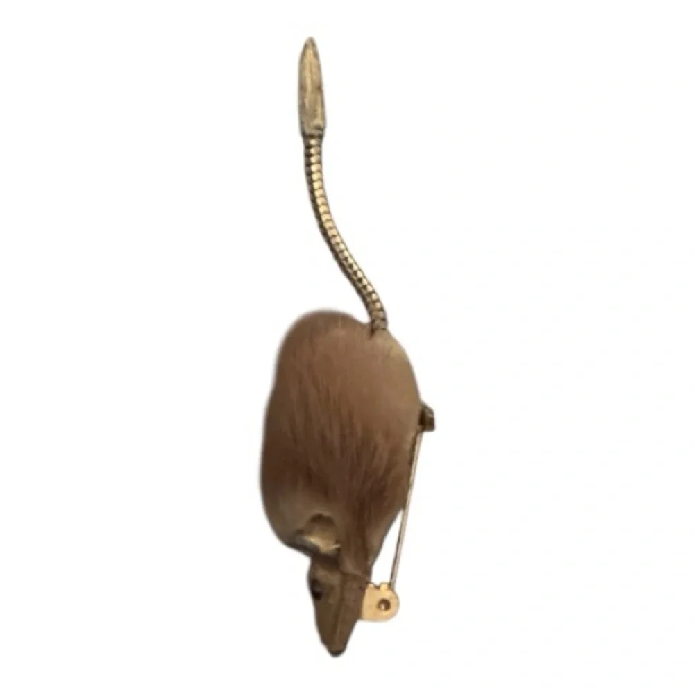 Vintage Mink Fur Mouse Brooch‎ with Red Eyes